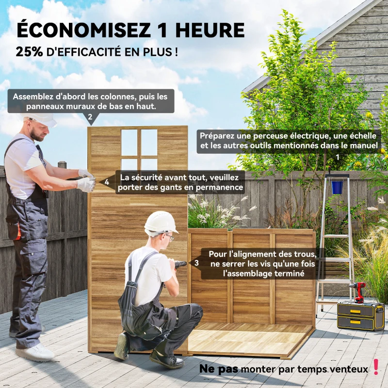 Outsunny Abri de jardin 2,88m² cabane à outils extérieur en bois toit étanche avec fenêtre transparente, plancher inclus
