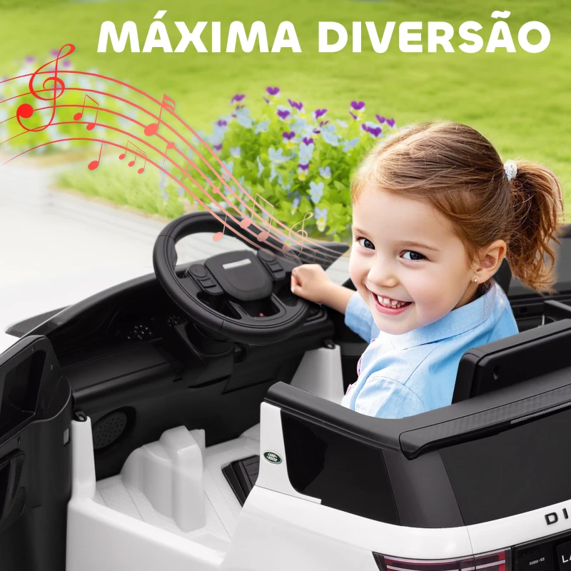AIYAPLAY Carro Elétrico para Crianças acima de 3 Anos com Licença Land Rover Discovery Sport Carro Elétrico Infantil com Bateria 12V Controlo Remoto Faróis Buzina e Música 106x65,5x51 cm Branco
