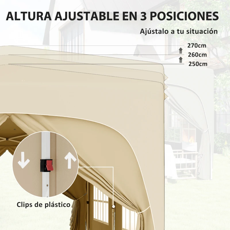 Outsunny Cenador Plegable 3x6 m Gazabo con Paneles Laterales UPF50+ Altura Ajustable Bolsa de Transporte Arena