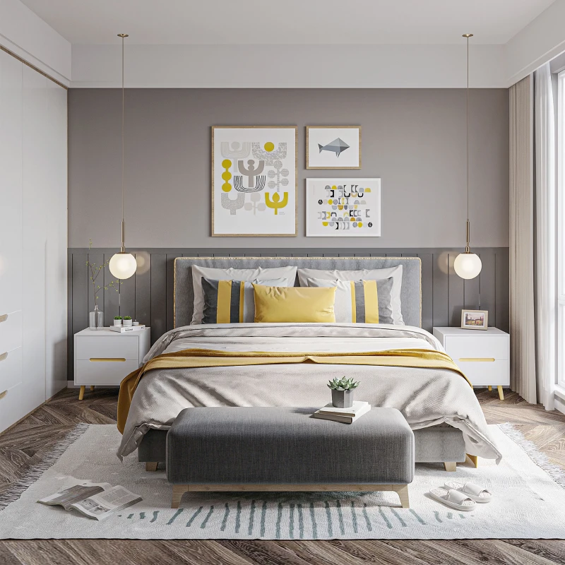 HOMCOM Comodino Moderno con 2 Cassetti, Set 2 Pezzi in Truciolato e Gambe in Legno di Pino, 50Lx40Px50.5A cm, Bianco