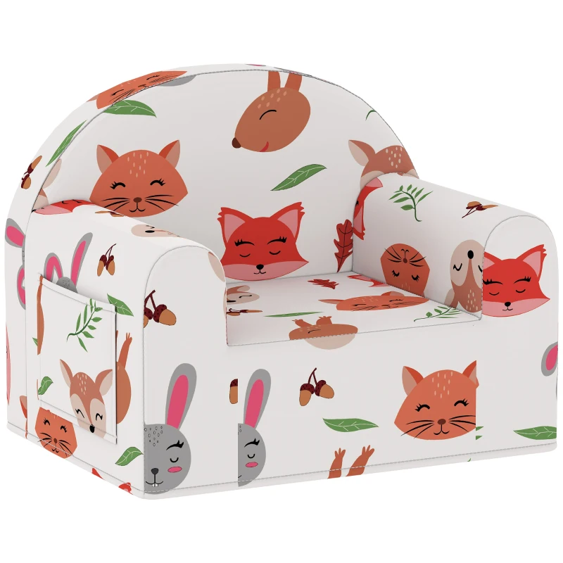 AIYAPLAY Kinder-Sofa mit Fuchsdruck Kinder-Sofa für 18-36 Monate mit abnehmbarem Bezug und Tasche 54x40x43 cm Weiß
