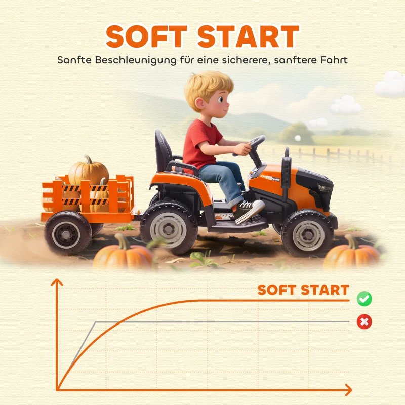 AIYAPLAY Elektrischer Kindertraktor, Aufsitz-Traktor mit Fernbedienung, Soft-Start, für Kinder im Alter von 3-8 Jahren, Orange(m-7)