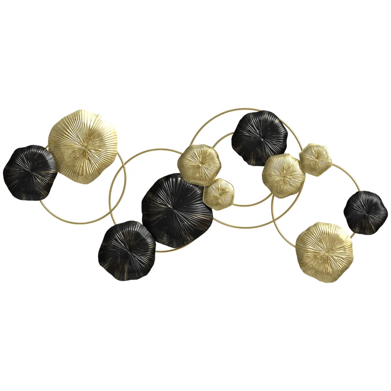 HOMCOM Wanddekoration aus Metall in Form eines Lotusblattes Wandskulptur für Zuhause 84x35 cm Gold und Schwarz