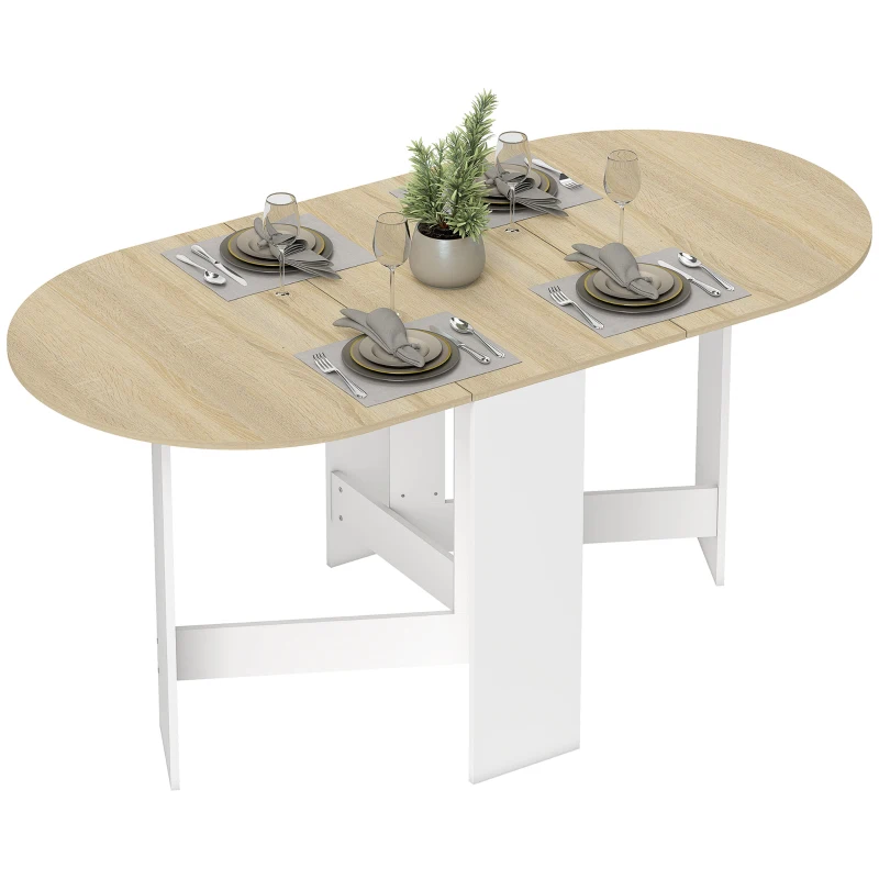 HOMCOM Table de Cuisine Pliante avec Ailes Rabattables Table de Cuisine Pliante de Forme Ovale Style Moderne 163x80x75 cm Naturel