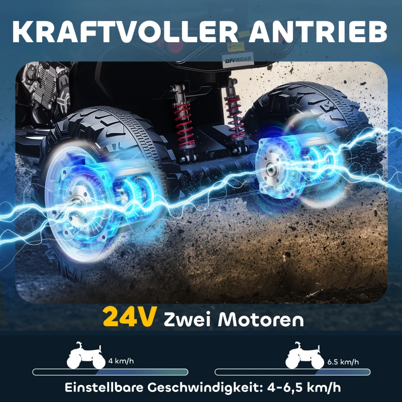 AIYAPLAY Kinder-Elektro-Quad, 24V Elektro-Fahrzeug mit 4 Rädern, Scheinwerfer, USB-Anschluss, MP3-Funktion, 6,5 km/h, 3-8 Jahre(m-4)