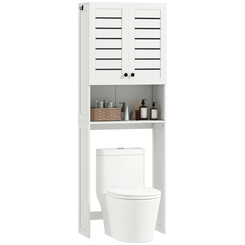 HOMCOM Meuble WC dessus de toilette/machine à laver avec placard à porte double, portes à persiennes, 67x31,5x190cm, blanc