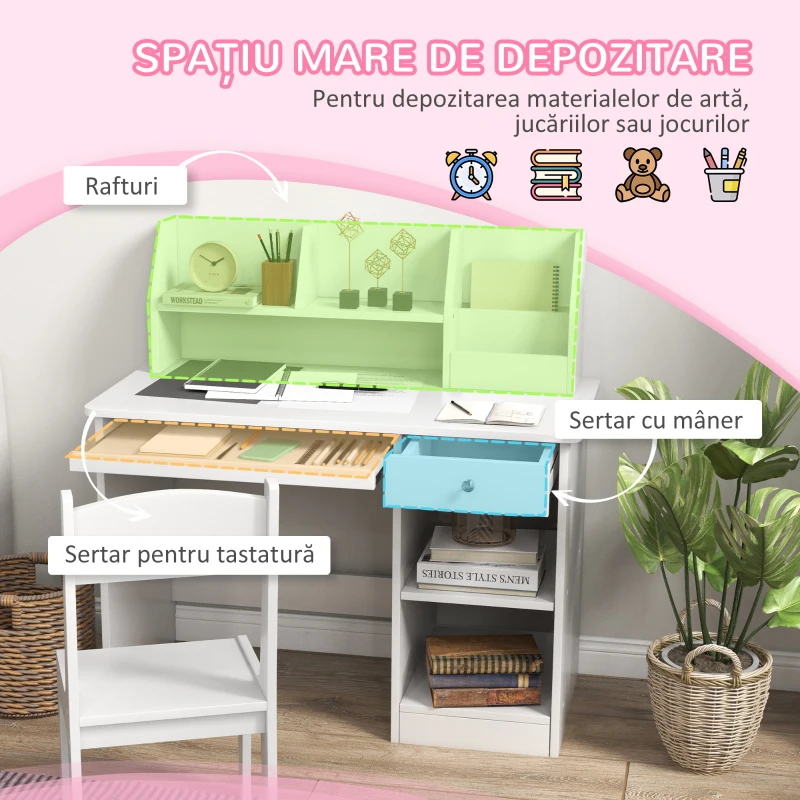 ZoneKiz Masa & Scaun Birou Lemn – Copii 5–8 Ani, Stil scolar(m-4)