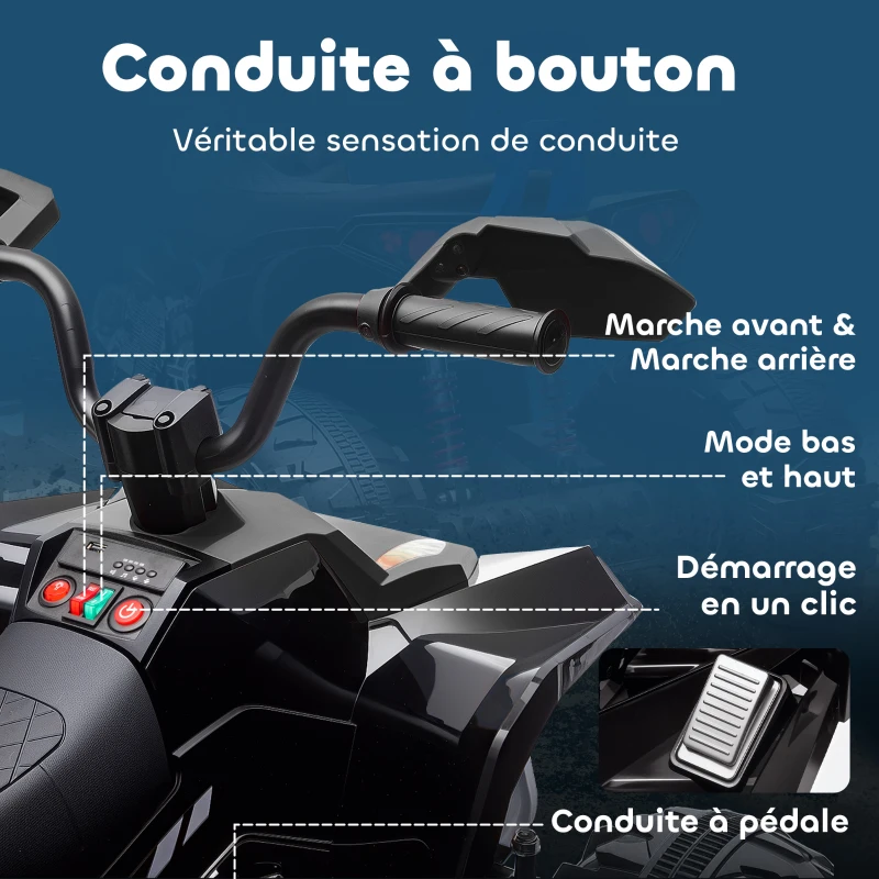 AIYAPLAY Quad électrique enfant 24V, voiture électrique enfants ATV, double moteur, phares, port USB et MP3, 109x68,5x76cm, noir