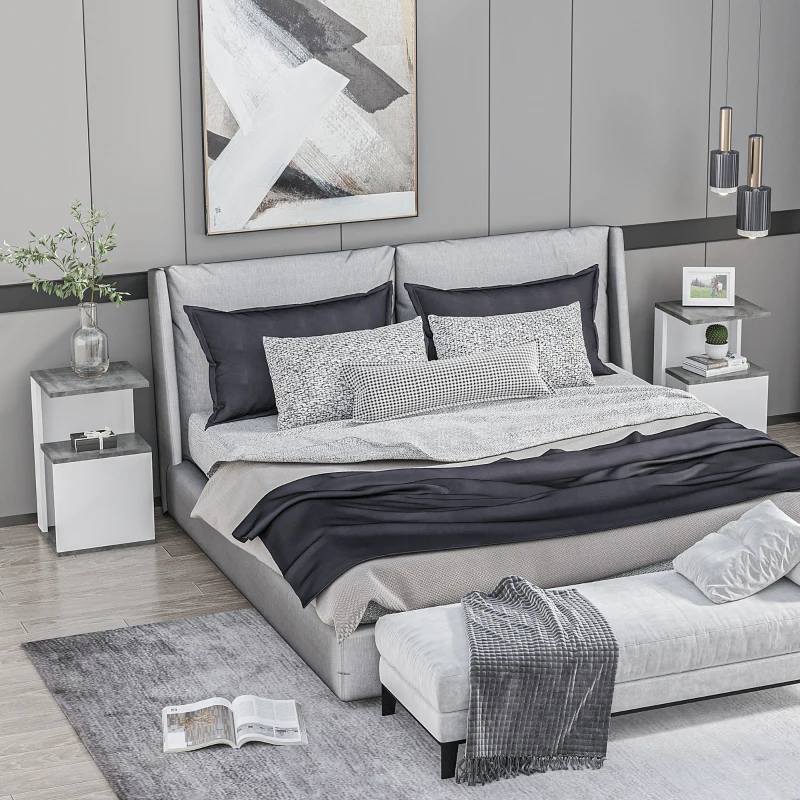 HOMCOM Set 2 Comodini Moderni dal Design Irregolare con Ripiano Aperto in Truciolato, 35x29.5x60 cm, Grigio e Bianco