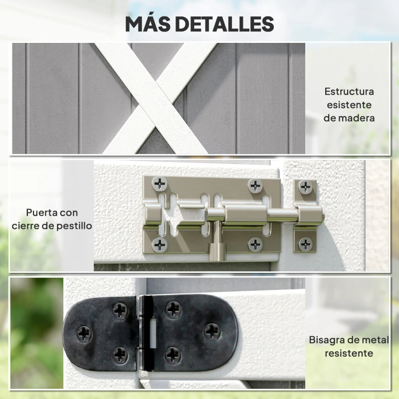 Outsunny Armario de Jardín de Madera para Exterior para Herramientas con 2 Estantes y Techo Asfáltico 75x56x115 cm Gris