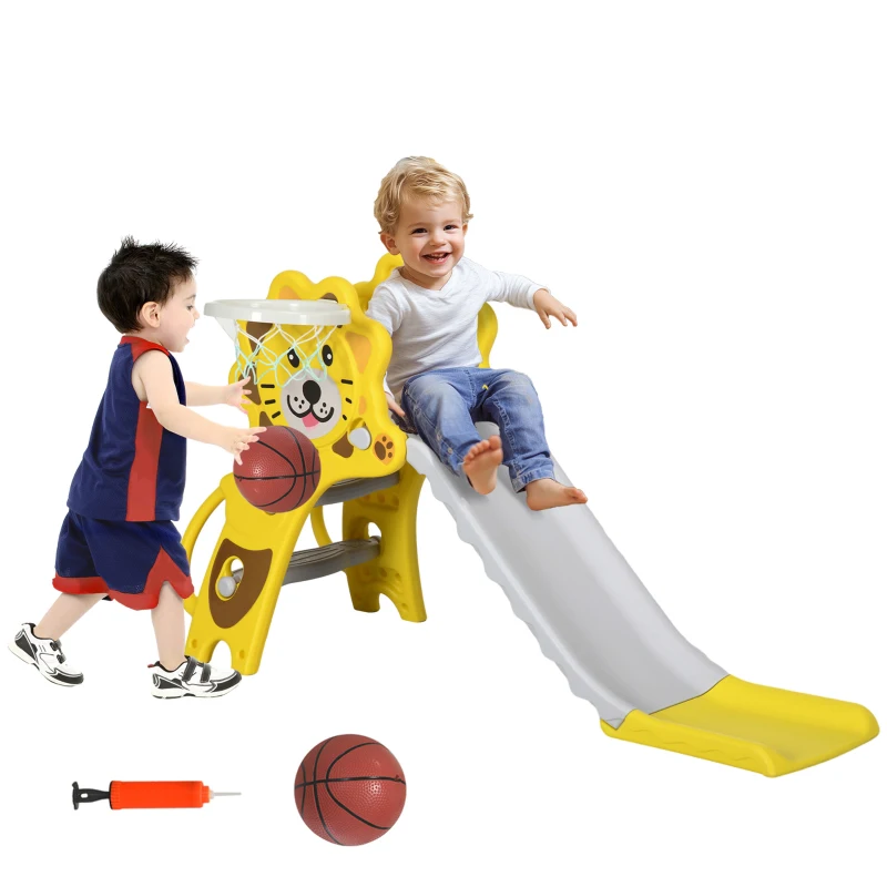 AIYAPLAY Toboggan pour enfants intérieur extérieur avec panier de basket pour les enfants de 18 à 36 mois, jaune, gris(m-10)