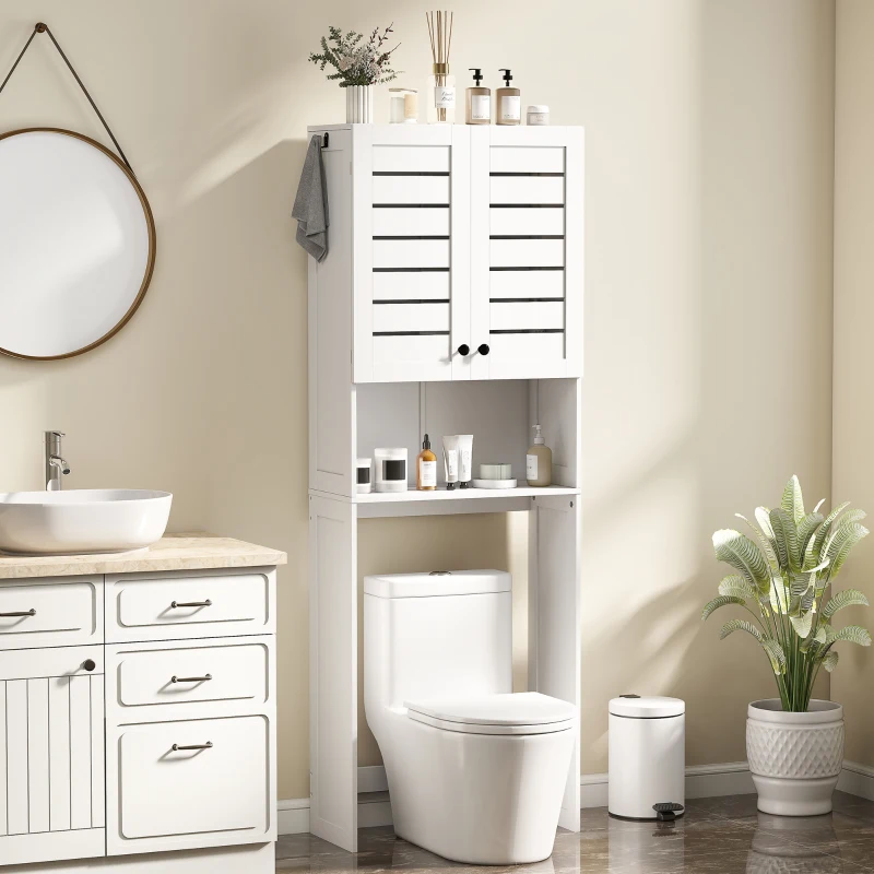 HOMCOM Mobile Sopra WC con Armadietto a 2 Ante e Ripiano Aperto, in Legno Bianco, 67x31.5x190 cm