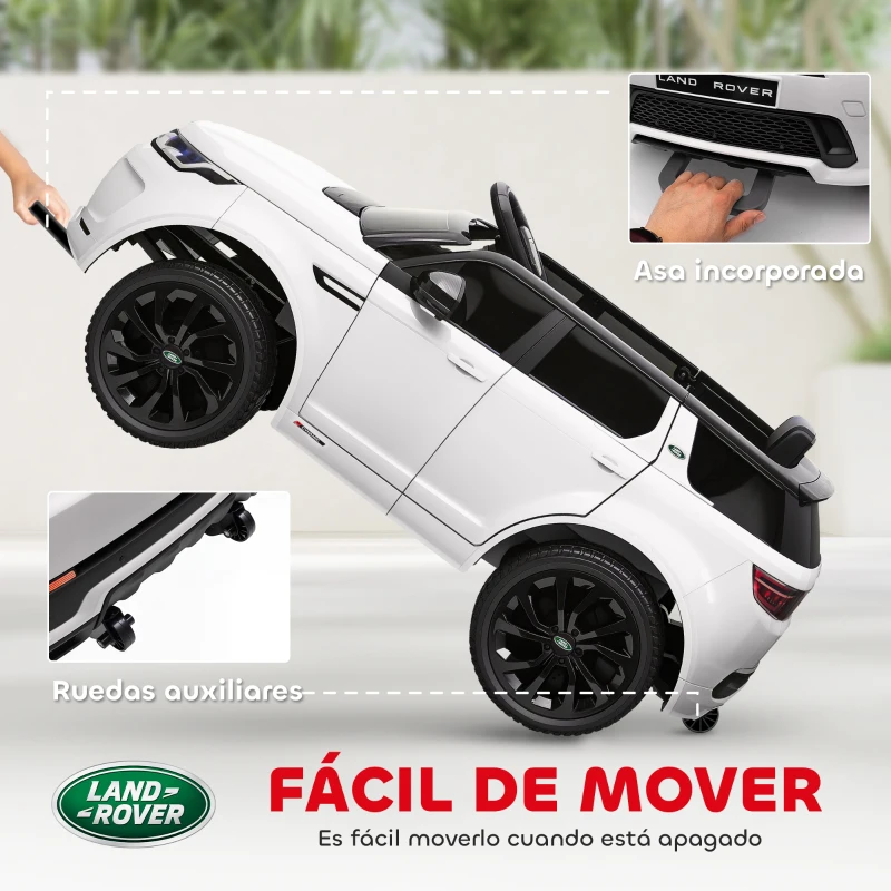 AIYAPLAY Coche Eléctrico para Niños con Licencia Land Rover Discovery Sport Batería 12V Mando a Distancia Faros y Música Blanco