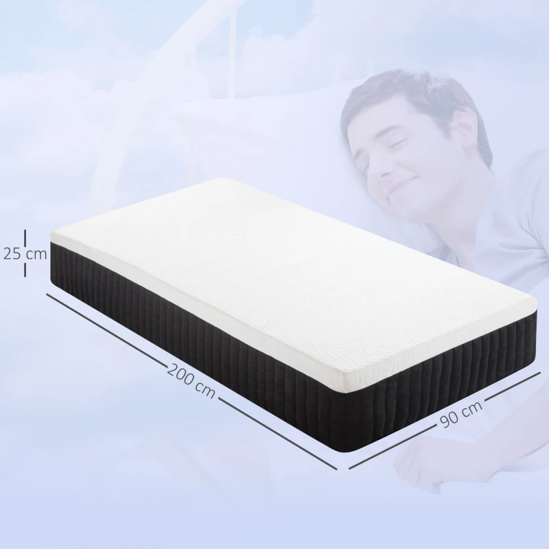 HOMCOM Matelas ergonomique en mousse à mémoire de forme et soutien en 7 zones avec ressorts ensachés