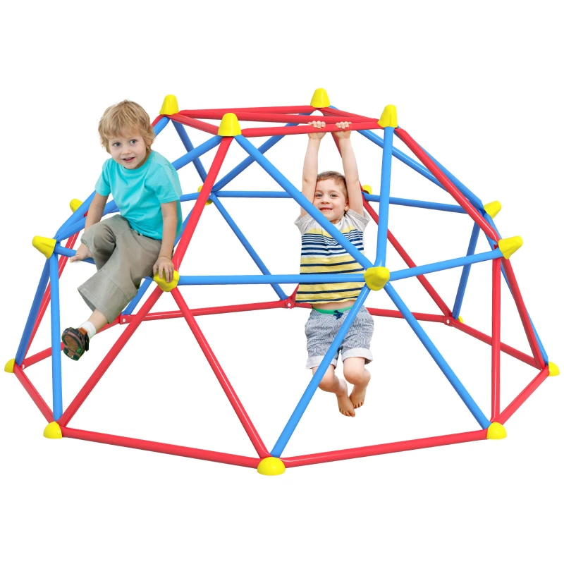 Outsunny Cúpula de Escalada Juego de Cúpula Geométrica para 3-8 Años con Marco de Metálico Carga 180 kg Ø183x90 cm Rojo y Azul