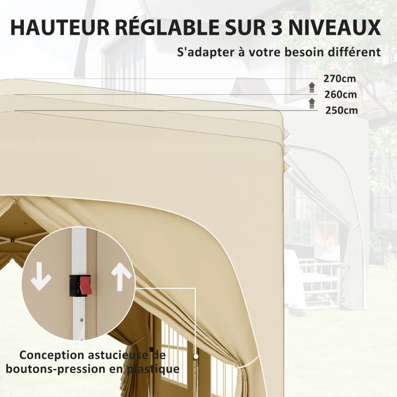 Outsunny Tonnelle pliante 3 x 6m Pop Up, UPF50+ Hauteur ajustable, avec sac de transport et sacs de sable, Sable