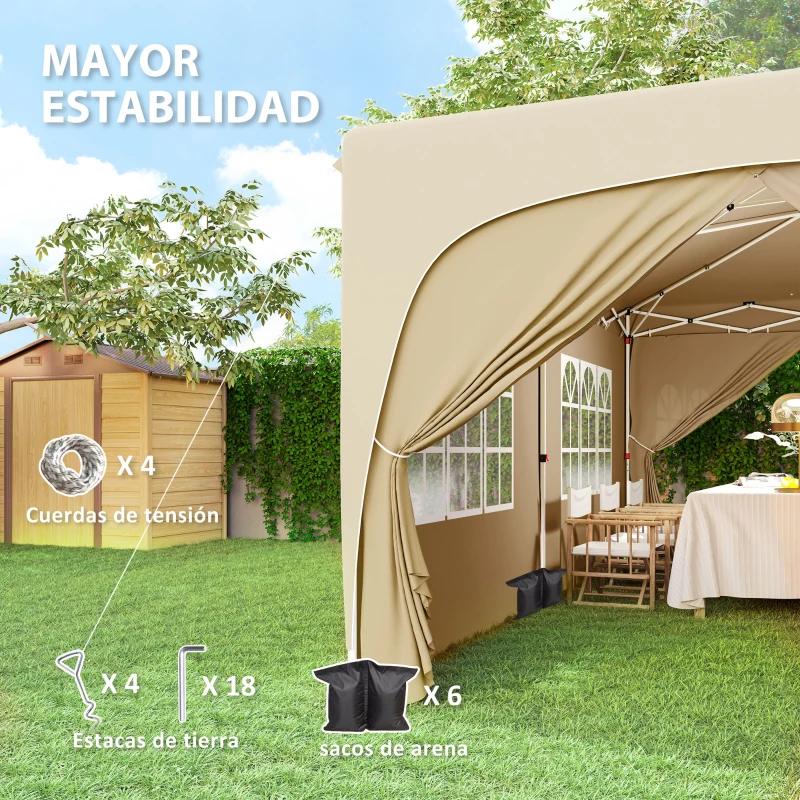 Outsunny Cenador Plegable 3x6 m Gazabo con Paneles Laterales UPF50+ Altura Ajustable Bolsa de Transporte Arena