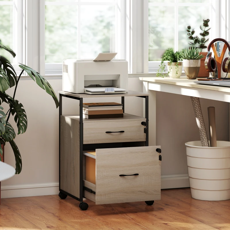 Vinsetto Cajonera de Oficina Cajonera para Escritorio con 2 Cajones y Ruedas para Tamaño Carta A4 44x40x66,5 cm Tono Madera