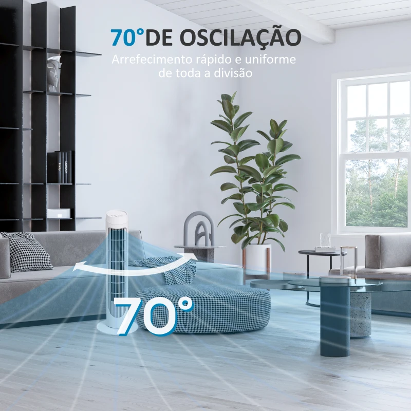 HOMCOM Ventoinha de Coluna 45W Ventoinha de Coluna Silenciosa com 3 Velocidades e Oscilação 70° para Sala Quarto Ø27x75 cm Branco