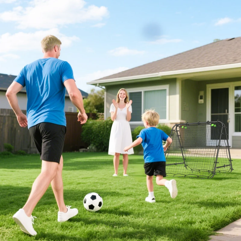 HOMCOM Double Sided Football Rebounder Net, Football Rebound Goal with Five Adjustable Angles, Black