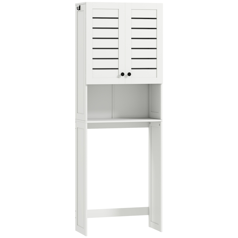 HOMCOM Toilettenregal mit 2 Türen und offenem Regal, in Weißem Holz, 67x31,5x190 cm