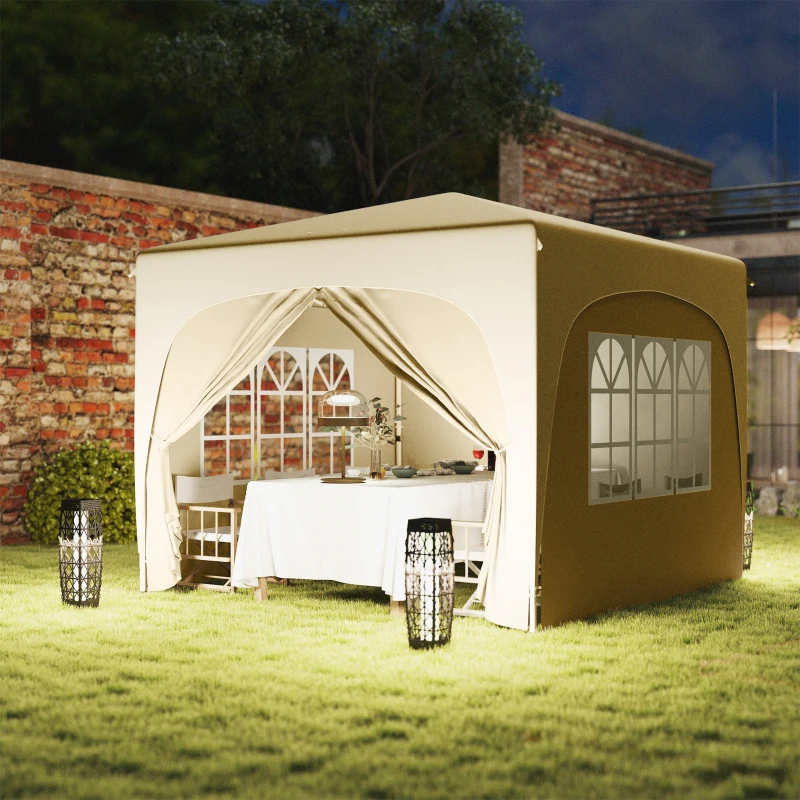 Outsunny 3 x 3 m Pavillon, Pop-up Gartenzelt mit Seitenwänden und Tragetasche, UPF50+, höhenverstellbar, Sand(m-8)