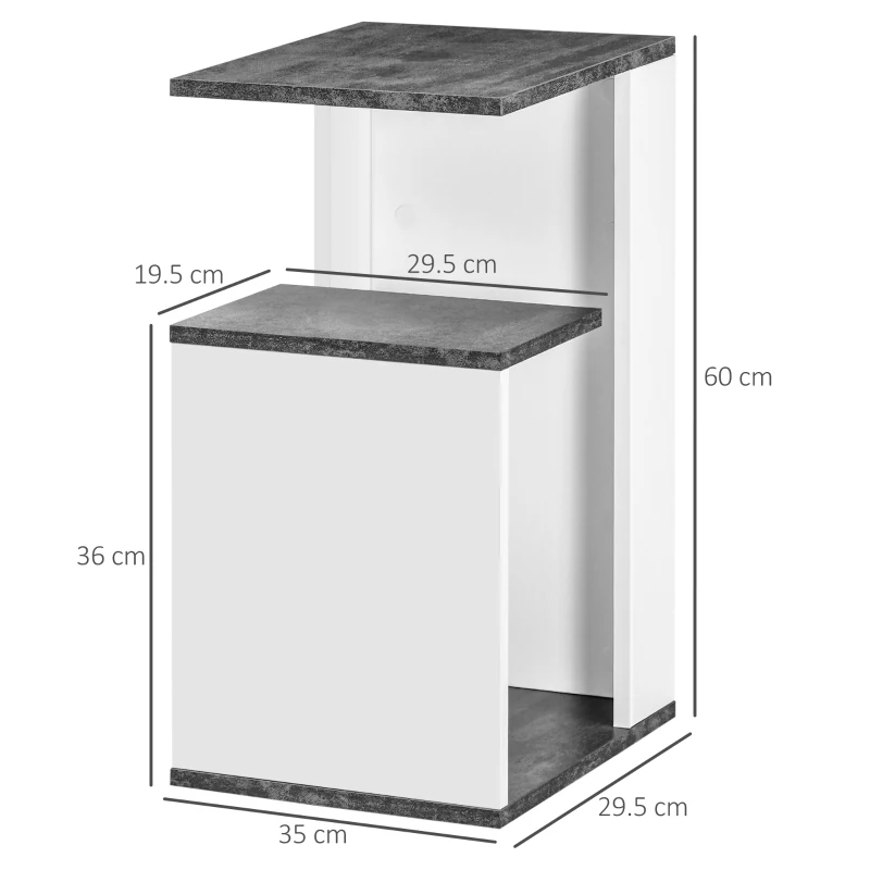 HOMCOM Set 2 Comodini Moderni dal Design Irregolare con Ripiano Aperto in Truciolato, 35x29.5x60 cm, Grigio e Bianco