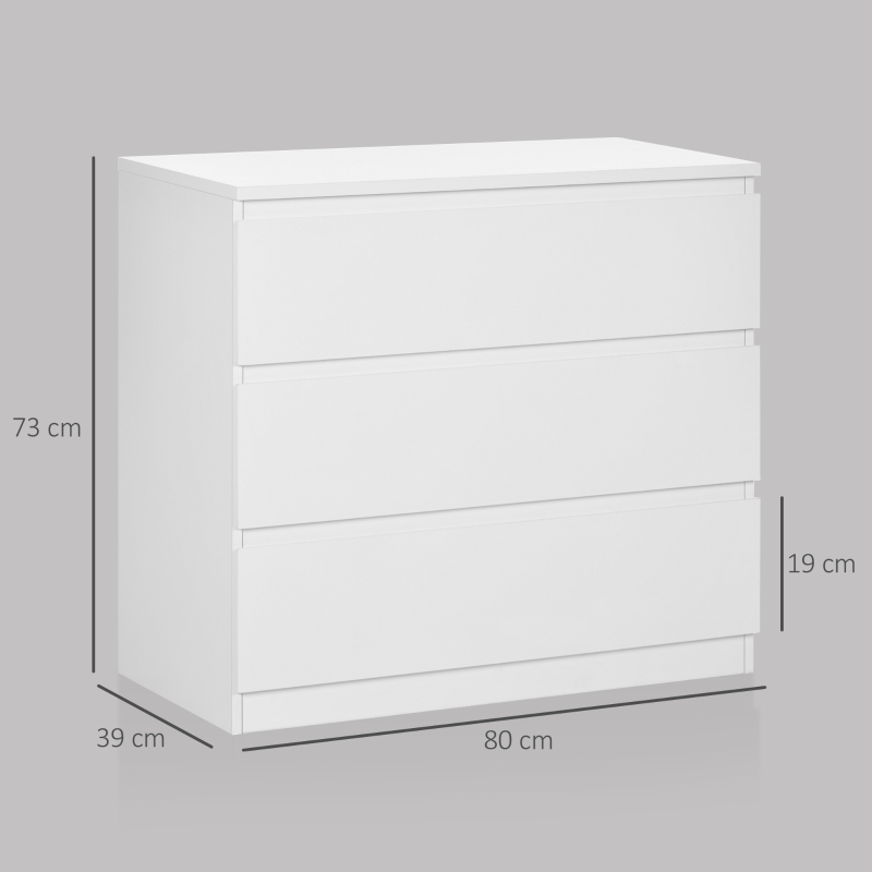 HOMCOM Commode 3 tiroirs, Meuble de rangement épuré pour chambre, intérieur, 80l x 39P x 73H cm