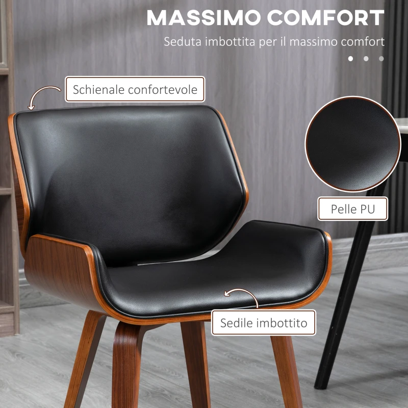 HOMCOM Set di 2 Sedie da Pranzo Stile Vintage Imbottite in Legno e Finta Pelle PU, Nero e Legno