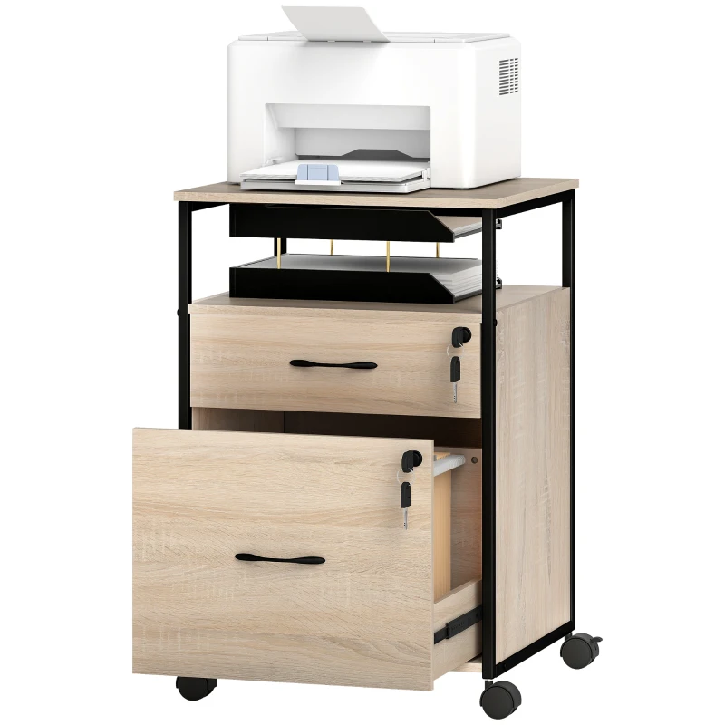 Vinsetto Cajonera de Oficina Cajonera para Escritorio con 2 Cajones y Ruedas para Tamaño Carta A4 44x40x66,5 cm Tono Madera