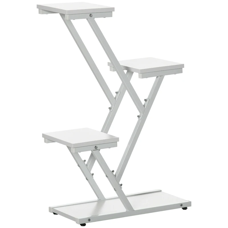Outsunny Scaletta Portavasi a 4 Livelli per Interni ed Esterni in MDF e Acciaio, 50.5x24x81 cm, Bianco