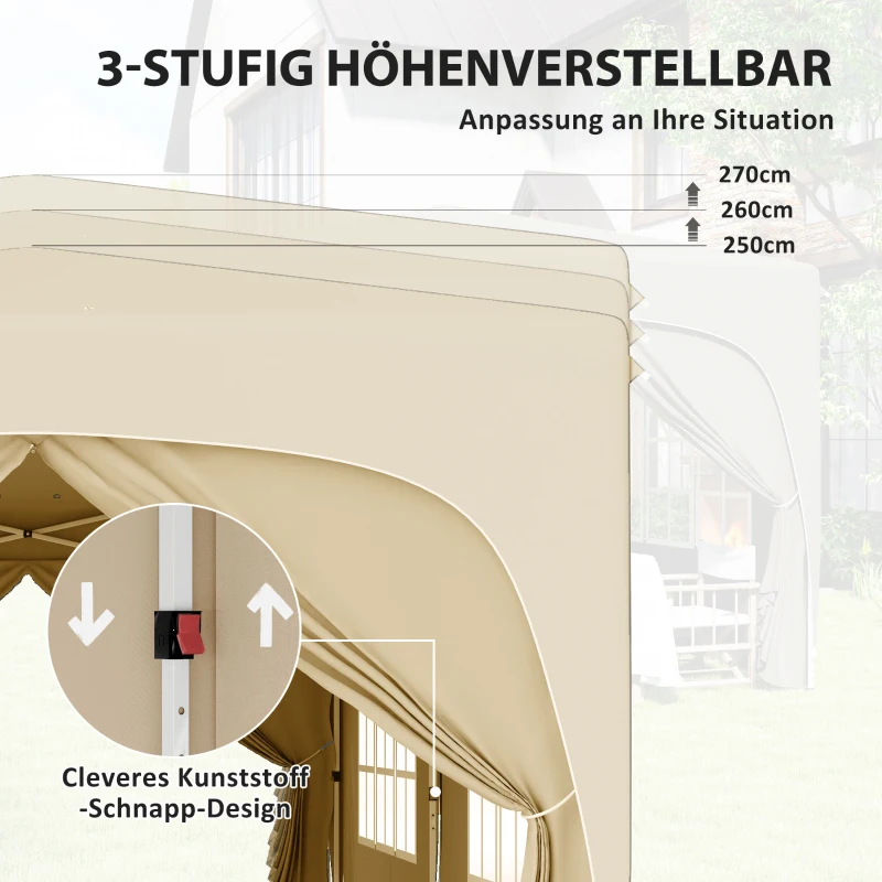 Outsunny 3 x 6 m Pop-up Pavillon mit Seitenwänden, UPF50+ höhenverstellbares Gartenzelt mit Tragetasche und Sandsäcken