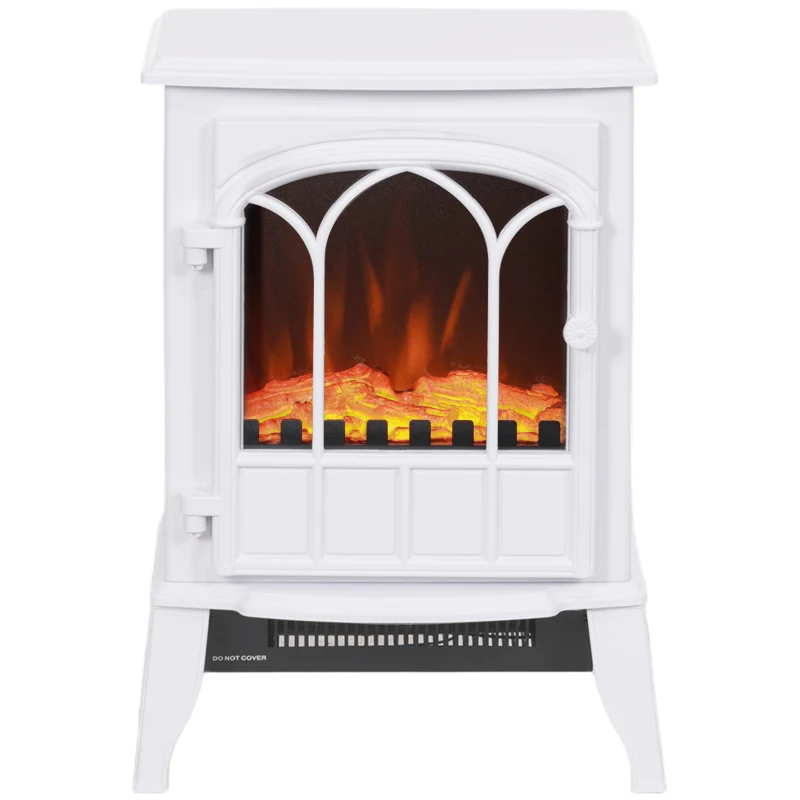 HOMCOM Cheminée électrique sur pied 1000/2000 W, fausse cheminée décorative avec effet flamme LED, blanc