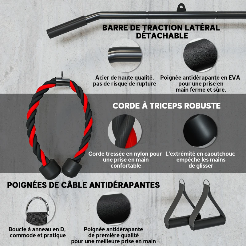 SPORTNOW Poulie musculation maison, cable machine musculation exercices de flexion des biceps, des triceps et des bras