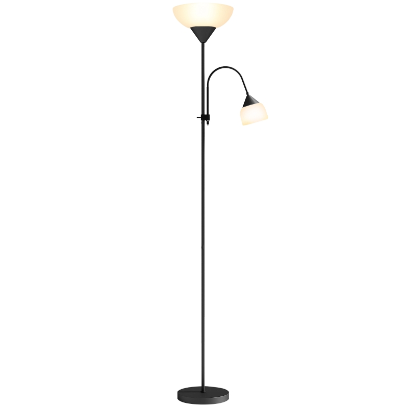 HOMCOM LED Floor Lamp for Living Room, 180cm Tall Standing Lamp, Mother and Child Uplighter with Adjustable Gooseneck, Black