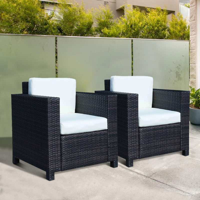 Outsunny 2 Pcs Rattan Single Armchair Set-Mixed Brown