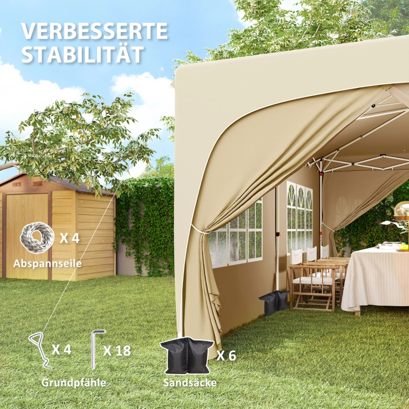 Outsunny 3 x 6 m Pop-up Pavillon mit Seitenwänden, UPF50+ höhenverstellbares Gartenzelt mit Tragetasche und Sandsäcken