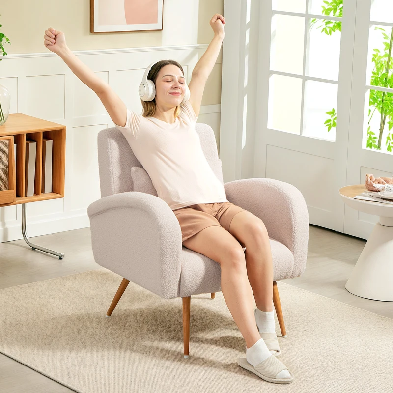 HOMCOM Loungesessel moderner Teddyplüsch mit abnehmbarem Lendenkissen, 77x77x83 cm, Beige