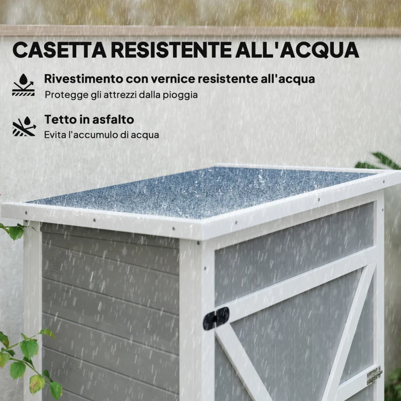 Outsunny Capanno Attrezzi in Legno a 2 Mensole con Tetto Impermeabile, 75x56x115 cm, Grigio