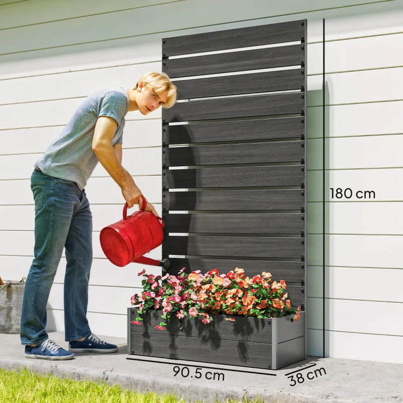 Outsunny Raised Bed for Garden, Planter with Trellis for Climbing Plants, Vines, Planter Box with Drainage Gap, Black