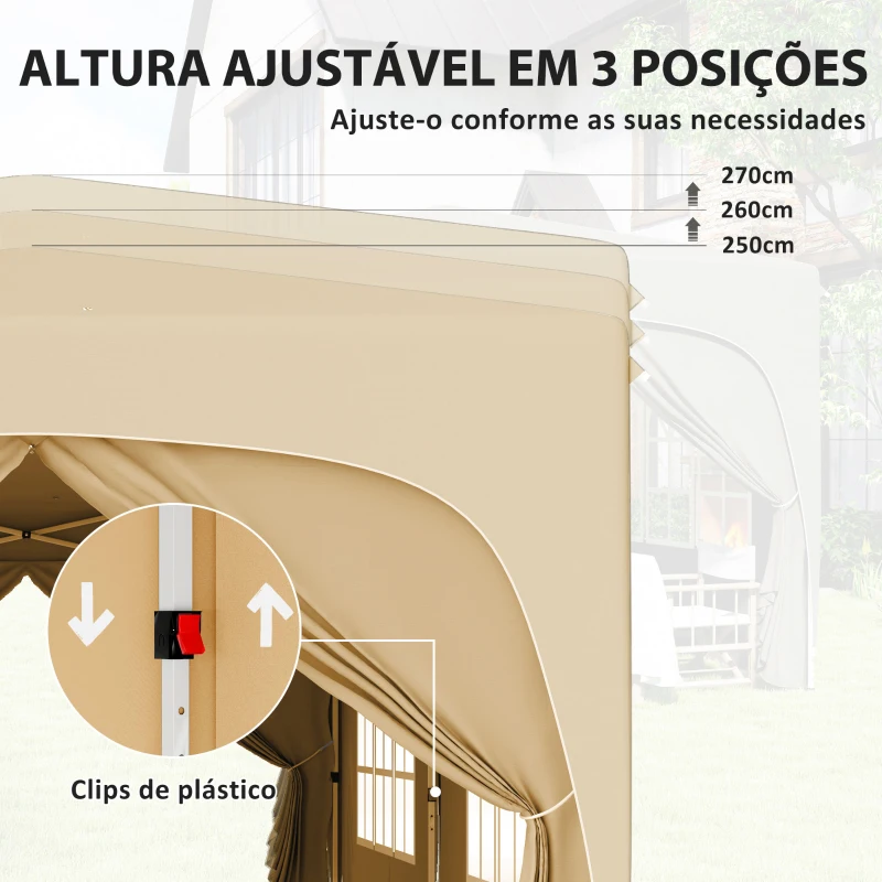 Outsunny Tenda Dobrável 3x6 m com Painéis Laterais UPF50+ Tenda de Jardim com Altura Ajustável e Bolsa de Transporte Areia
