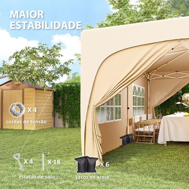 Outsunny Tenda Dobrável 3x6 m com Painéis Laterais UPF50+ Tenda de Jardim com Altura Ajustável e Bolsa de Transporte Areia