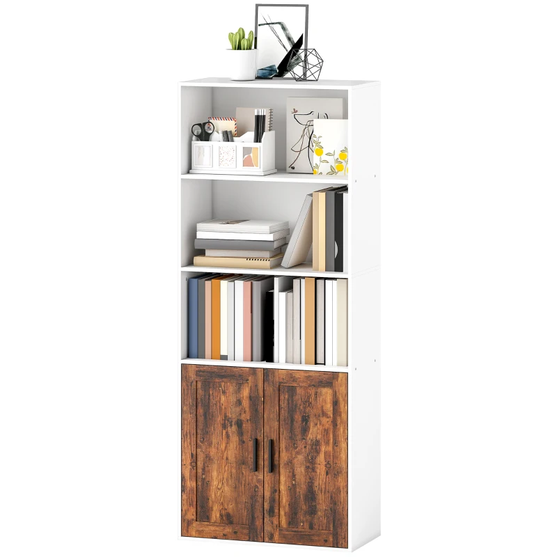 HOMCOM 5-Tier Bookcase with Adjustable Shelf - Rustic Brown