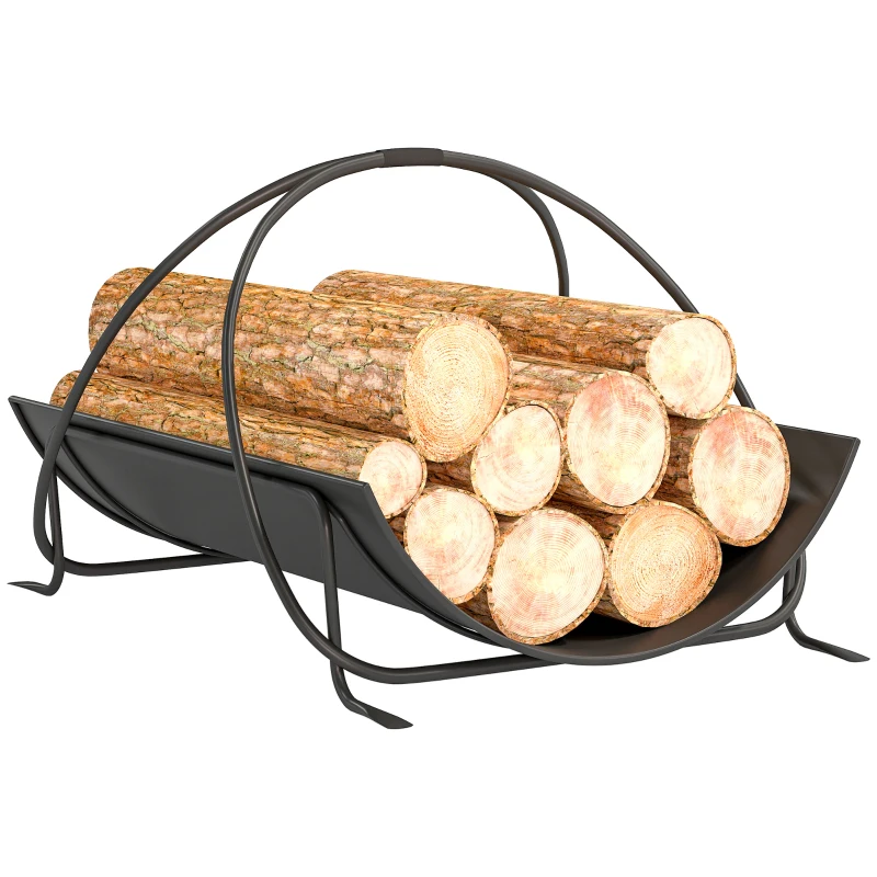 Outsunny Étagère à bois de chauffage pour l'intérieur 51 x 38 x 33cm géométrique étagère à bois de chauffage avec poignée en métal, Noir