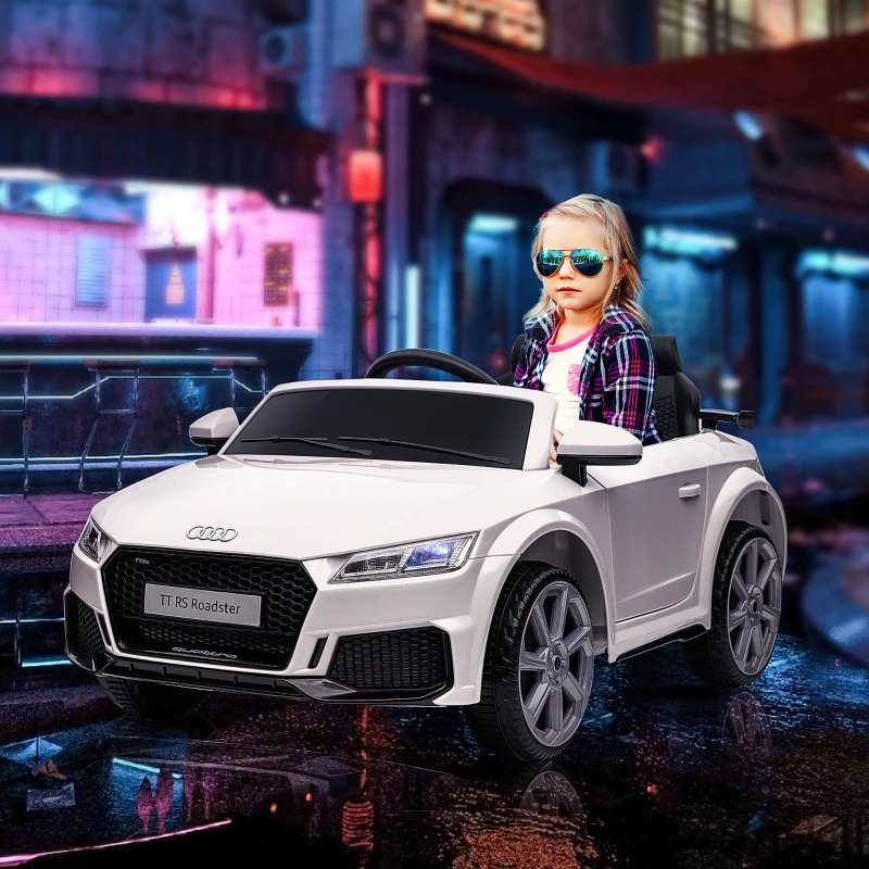 HOMCOM Kinder-Elektroauto Audi TT RS Roadster, 3 km/u, Afstandsbediening, LED, USB, Wit(m-10)