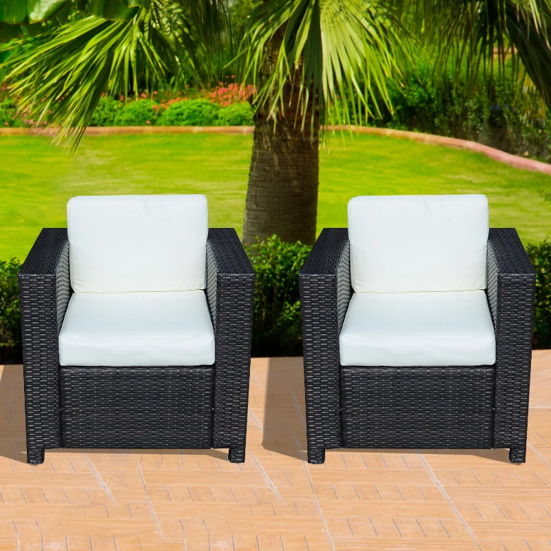 Outsunny 2 Rattan Garden single Seater Chair All Weather Wicker Weave Single Sofa chair armchair Patio Black