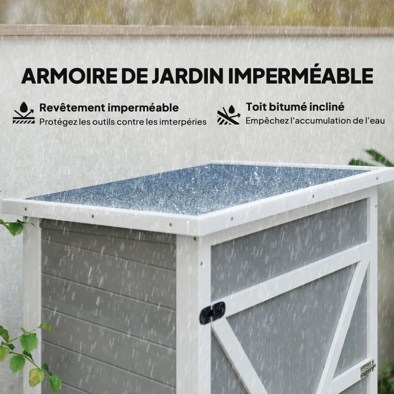 Outsunny Armoire abri de Jardin Remise pour Outils Bois de Sapin pré-huilé Toit bitumé incliné - Grande Porte verrouillable loquet - 2 étagères - dim. 75L x 56l x 115H cm