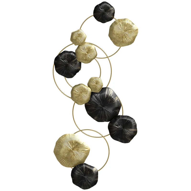 HOMCOM Décoration murale en métal en forme de feuille de lotus, design unique à plusieurs disques, 84 x 35 cm, doré et noir