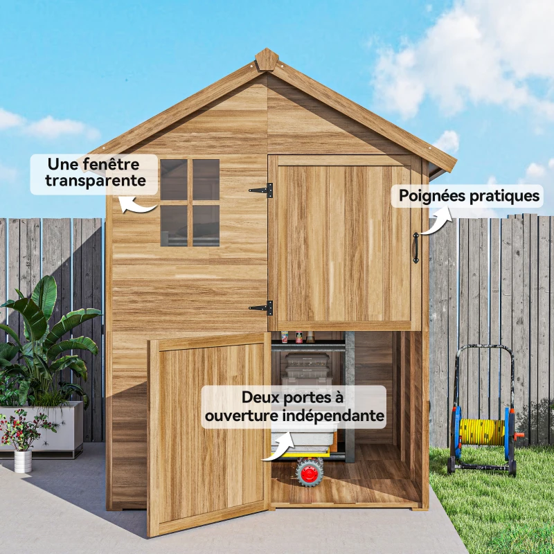 Outsunny Abri de jardin 2,88m² cabane à outils extérieur en bois toit étanche avec fenêtre transparente, plancher inclus
