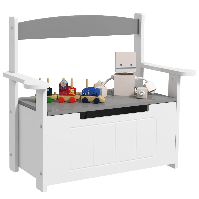 AIYAPLAY Banco Almacenaje para Niños con Respaldo Tapa Amortiguadora Carga 30 kg para Salas de Juego 68,5x34x58 cm Gris y Blanco